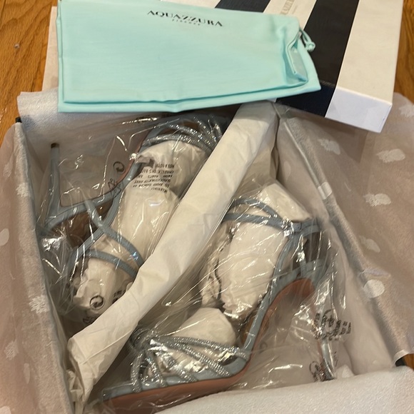 🩵 Aquazzura Celeste 105 Crystal Embellished Heeled Sandals sz 38 - Picture 16 of 16